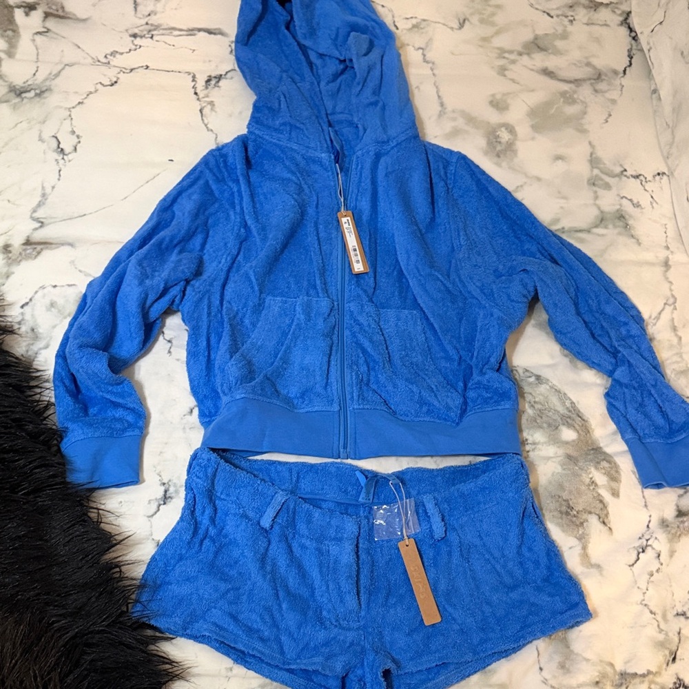 Skims Blue Hooded Terry Cloth Set
